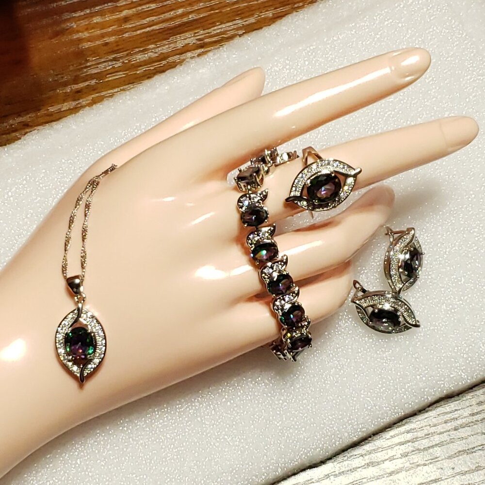 Four Piece Dark Rainbow Necklace Set